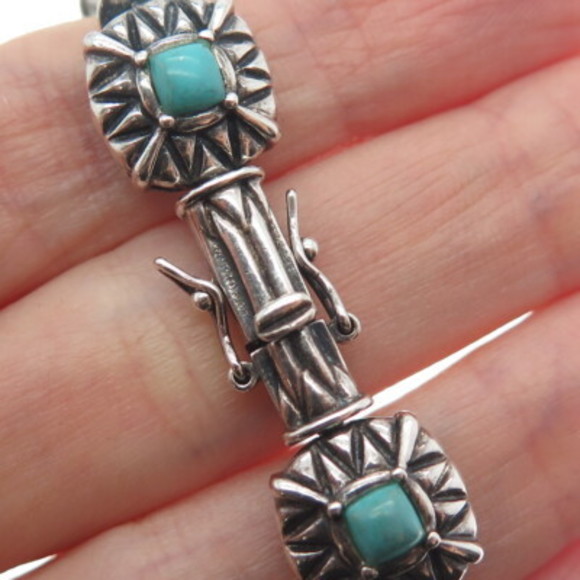 ROSS SIMONS 925 Sterling Silver Vintage Real Turquoise Station Bracelet 7.25